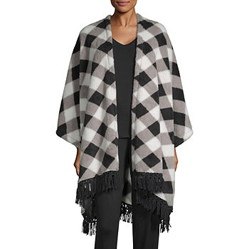 Poncho a cuadros negro, gris y blanco