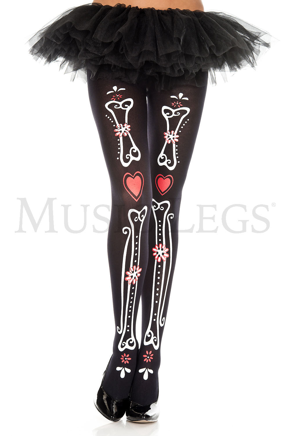 Medias con estampado de huesos y corazones