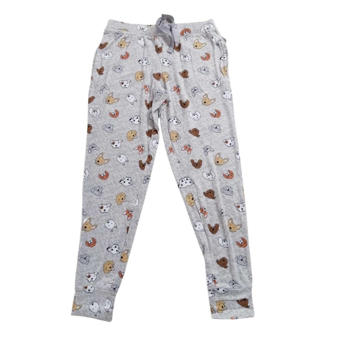 Pantalón de pijama gris claro con perritos
