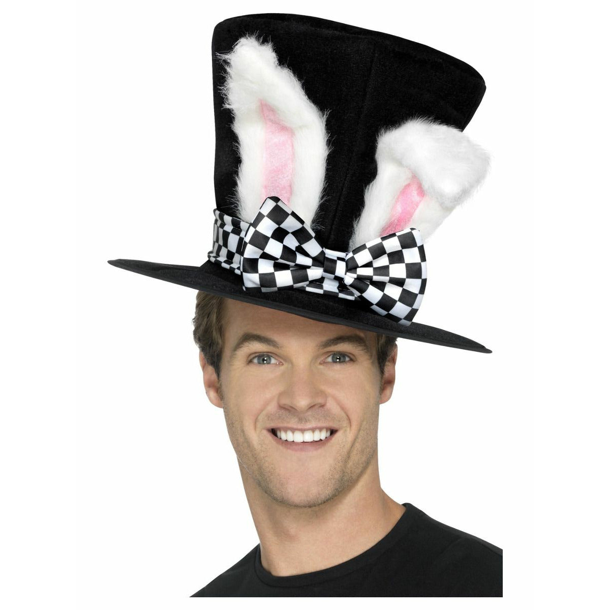 Sombrero de copa de liebre de marzo para fiesta del té en blanco y negro