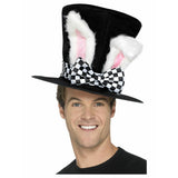 Sombrero de copa de liebre de marzo para fiesta del té en blanco y negro