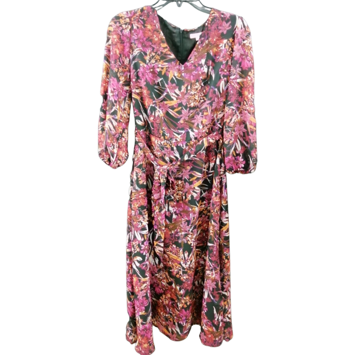 Vestido forrado con estampado floral multicolor azul marino