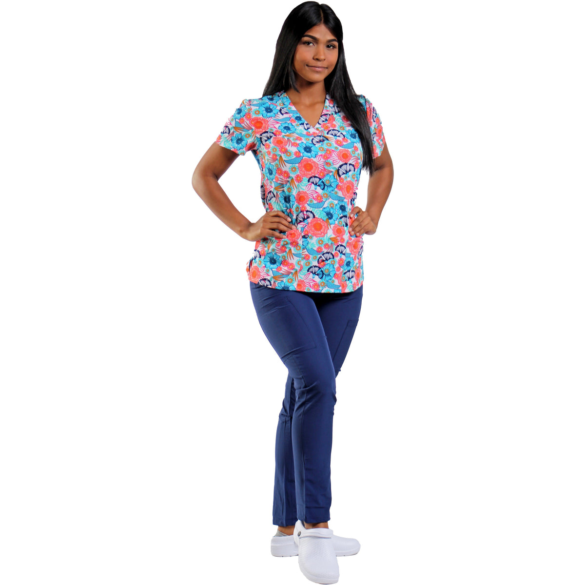 Camisa estampada con Flores Rosadas y Azules Estampado