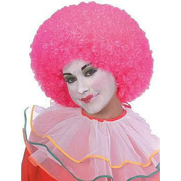 Peluca de payaso rosa neón