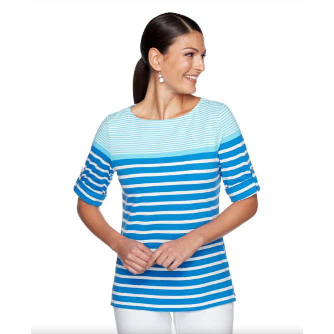 Blusa a Rayas Blancas, Azul Multicolor Ruby Rd
