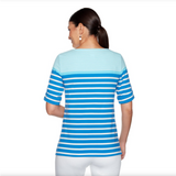 Blusa a Rayas Blancas, Azul Multicolor Ruby Rd
