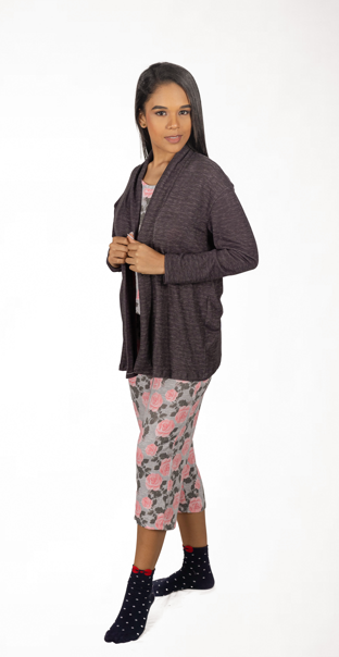 Conjunto de 3 Piezas de Camiseta de Tirantes, Capris y Kimono con Estampado de Leopardo para Mujer