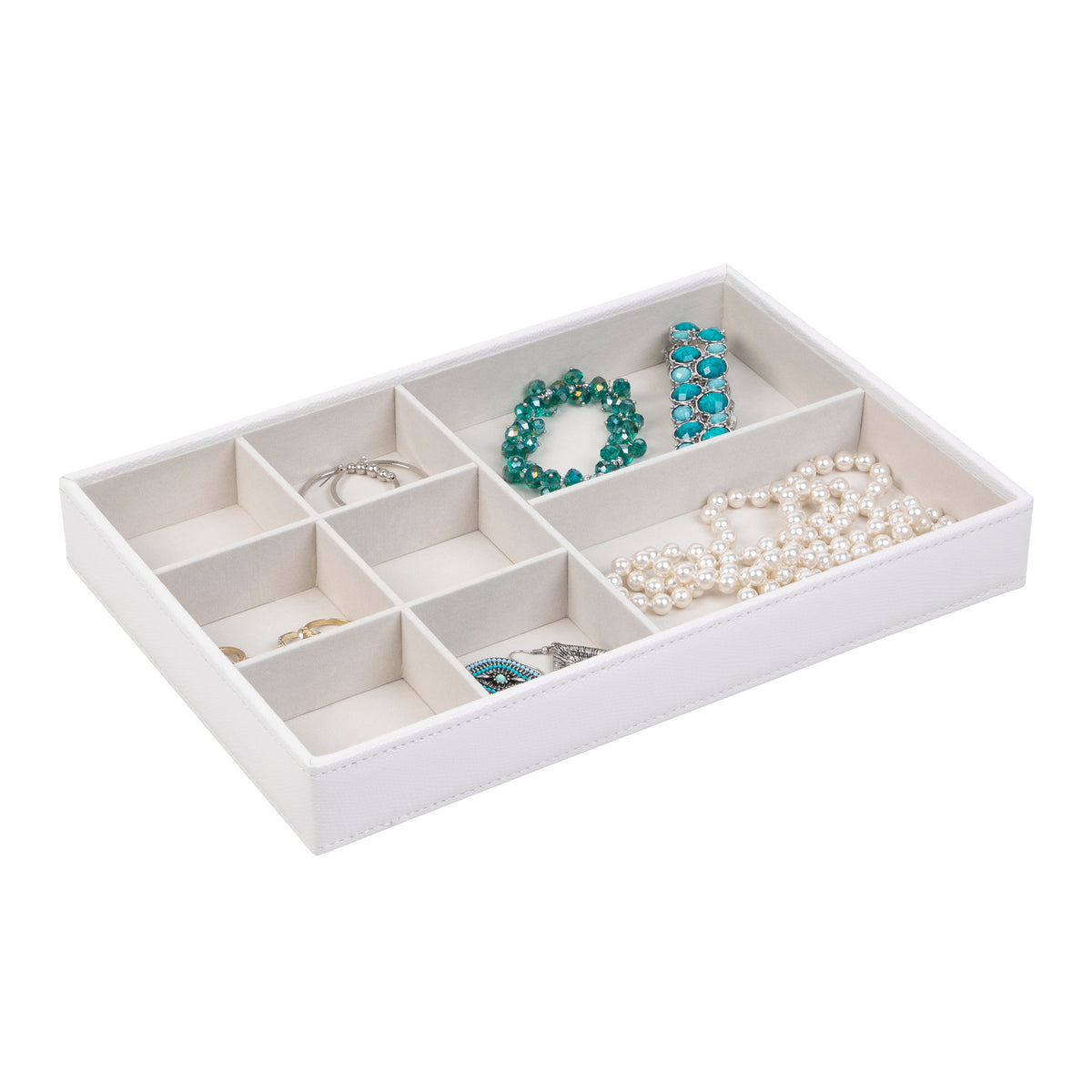 Joyero organizador de 8 compartimentos, color blanco