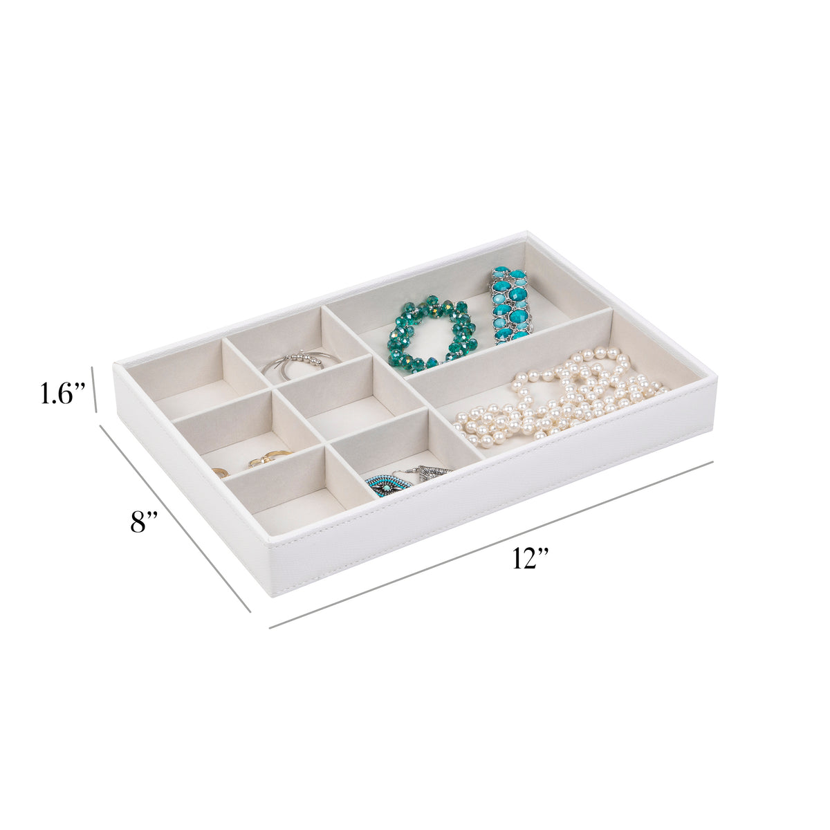 Joyero organizador de 8 compartimentos, color blanco