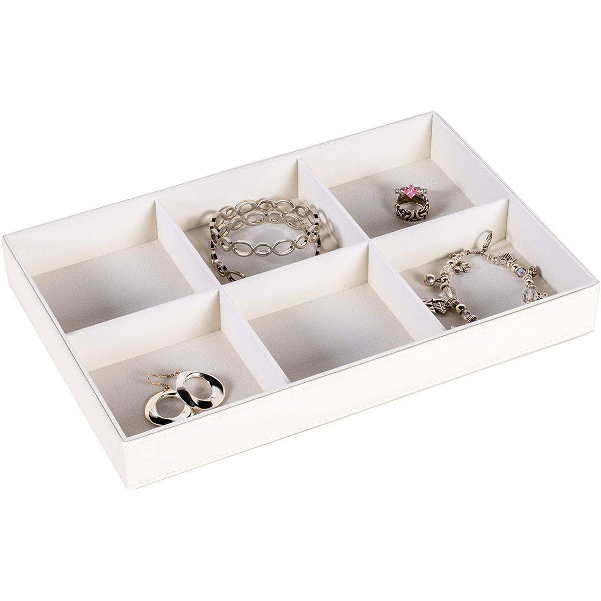 Bandeja Organizadora de Joyas de 6 Compartimentos Blanca