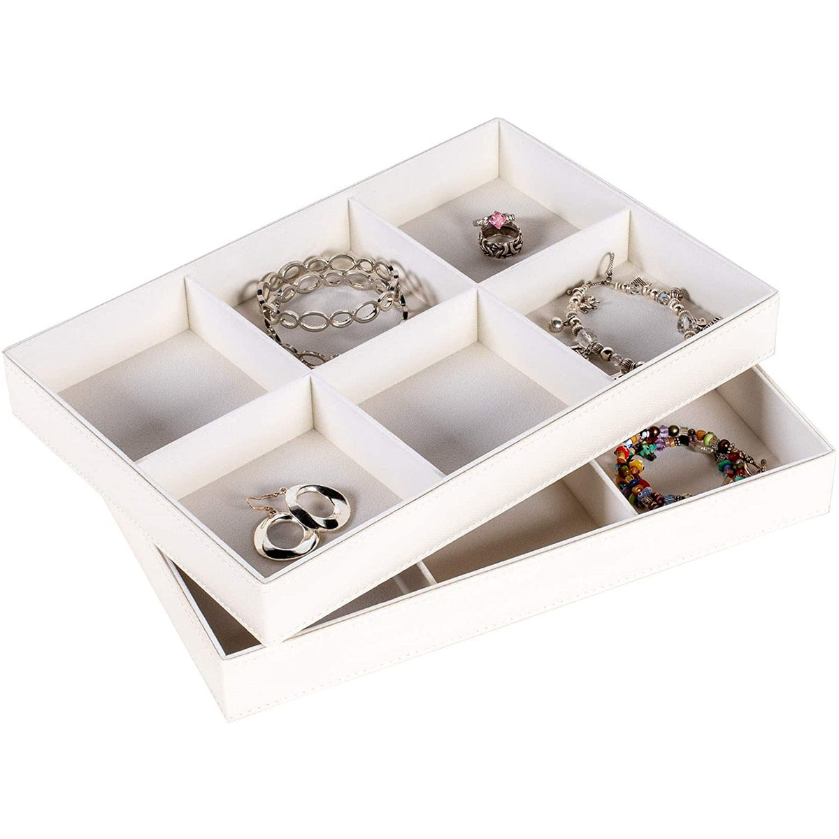 Bandeja Organizadora de Joyas de 6 Compartimentos Blanca