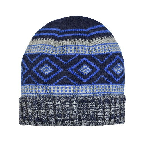 GORRO DE PUNTO CON PUÑO FAIRISLE AZUL