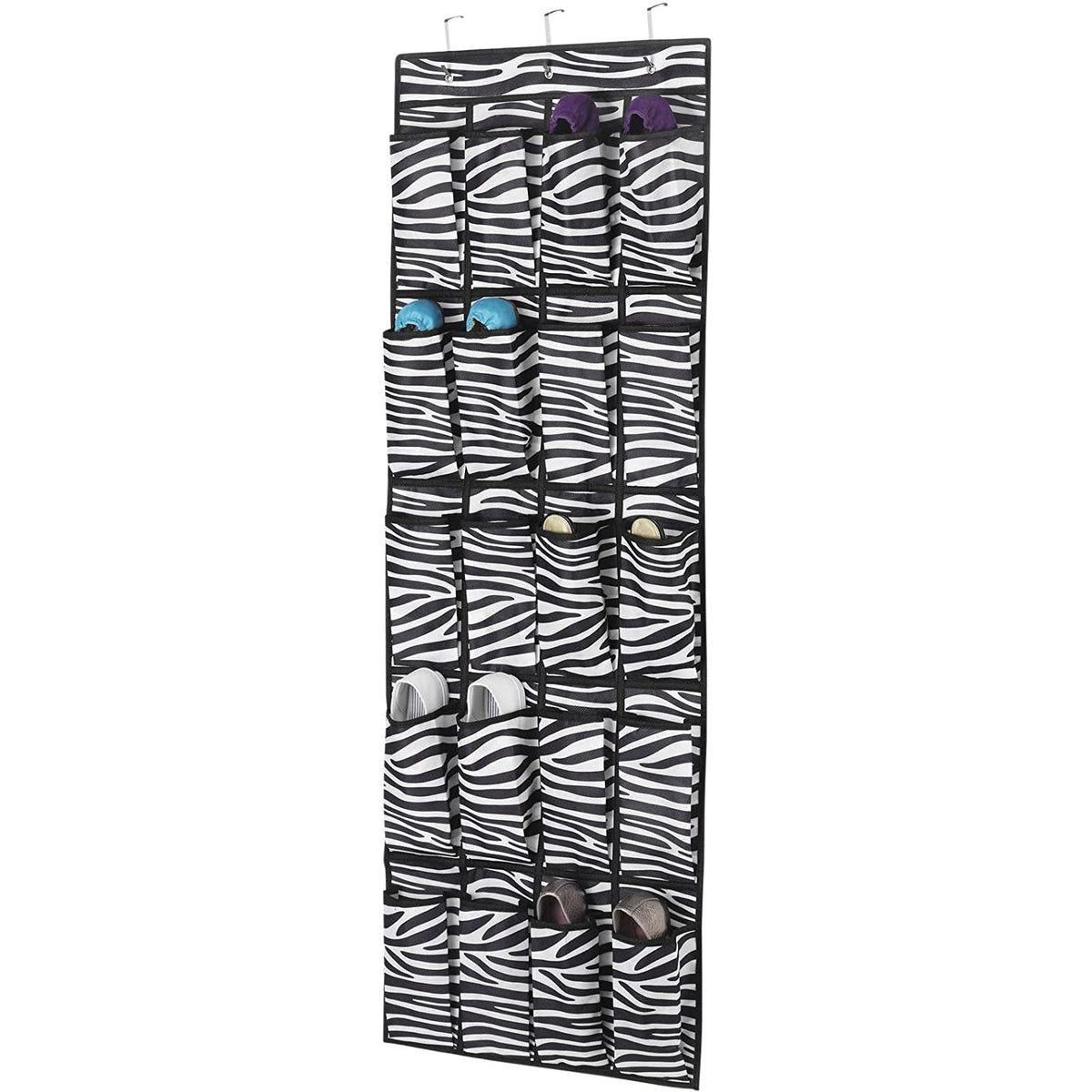 Organizador de zapatos para colgar en la puerta con estampado de cebra