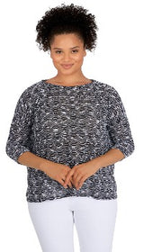 BLUSA NEGRO BLANCO MANGA 3/4 CUELLO BARCO - RUBY RD