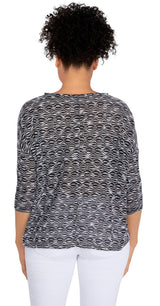 BLUSA NEGRO BLANCO MANGA 3/4 CUELLO BARCO - RUBY RD