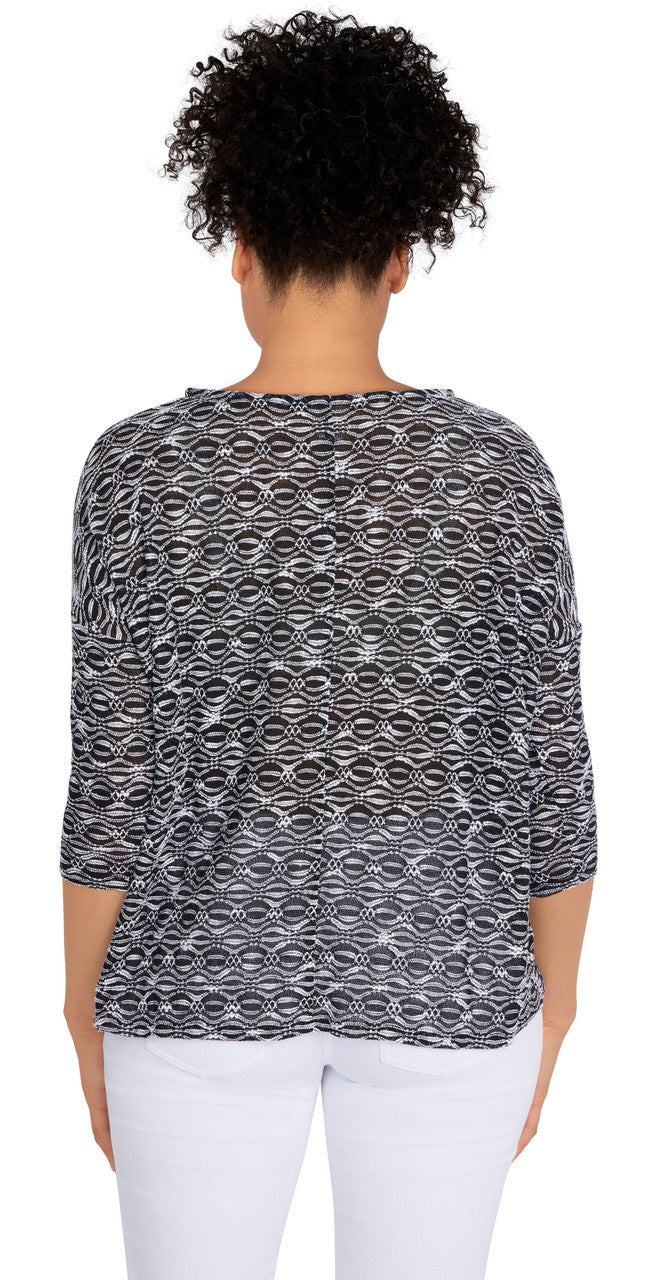 BLUSA NEGRO BLANCO MANGA 3/4 CUELLO BARCO - RUBY RD