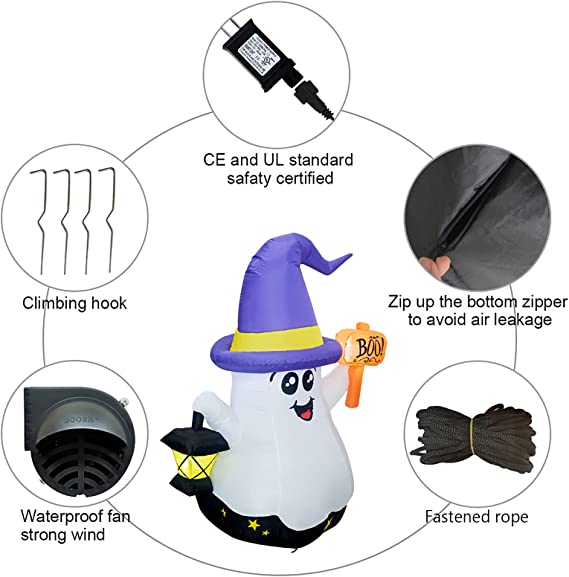 Fantasma Mago Hinchable de 1,5 m con Luz de Mano