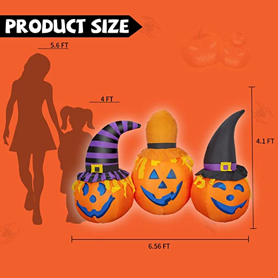 Hinchables de Halloween de 6 pies para exterior con combinación de calabaza y sombrero de mago