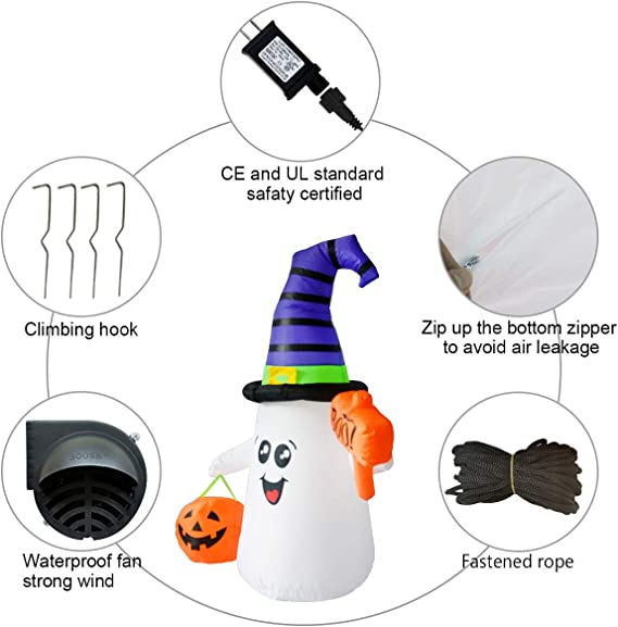 Fantasma Inflable de Halloween de 1,5 m con calabaza