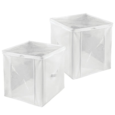 Cubo organizador con cremallera, blanco/transparente, juego de 2