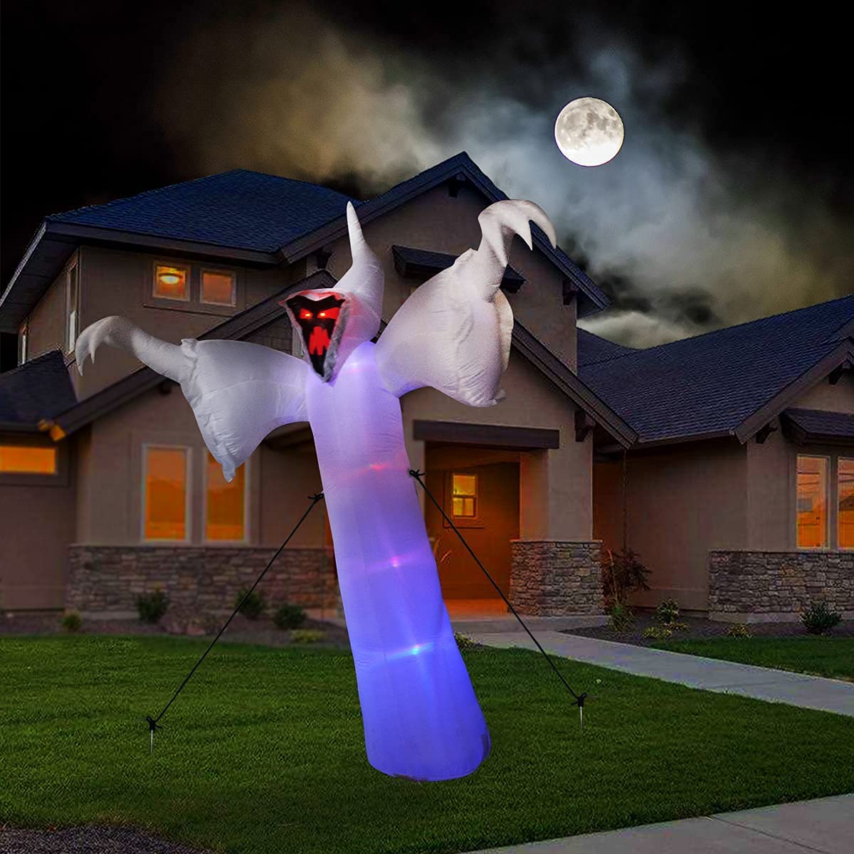Fantasma inflable de Halloween de 3,65 m (12 pies) de altura y cara estrecha
