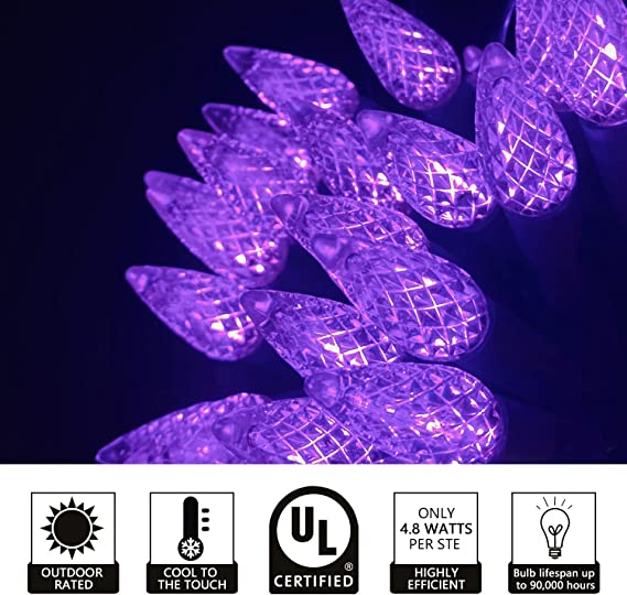 UL 35 luces LED C6 moradas con cable negro