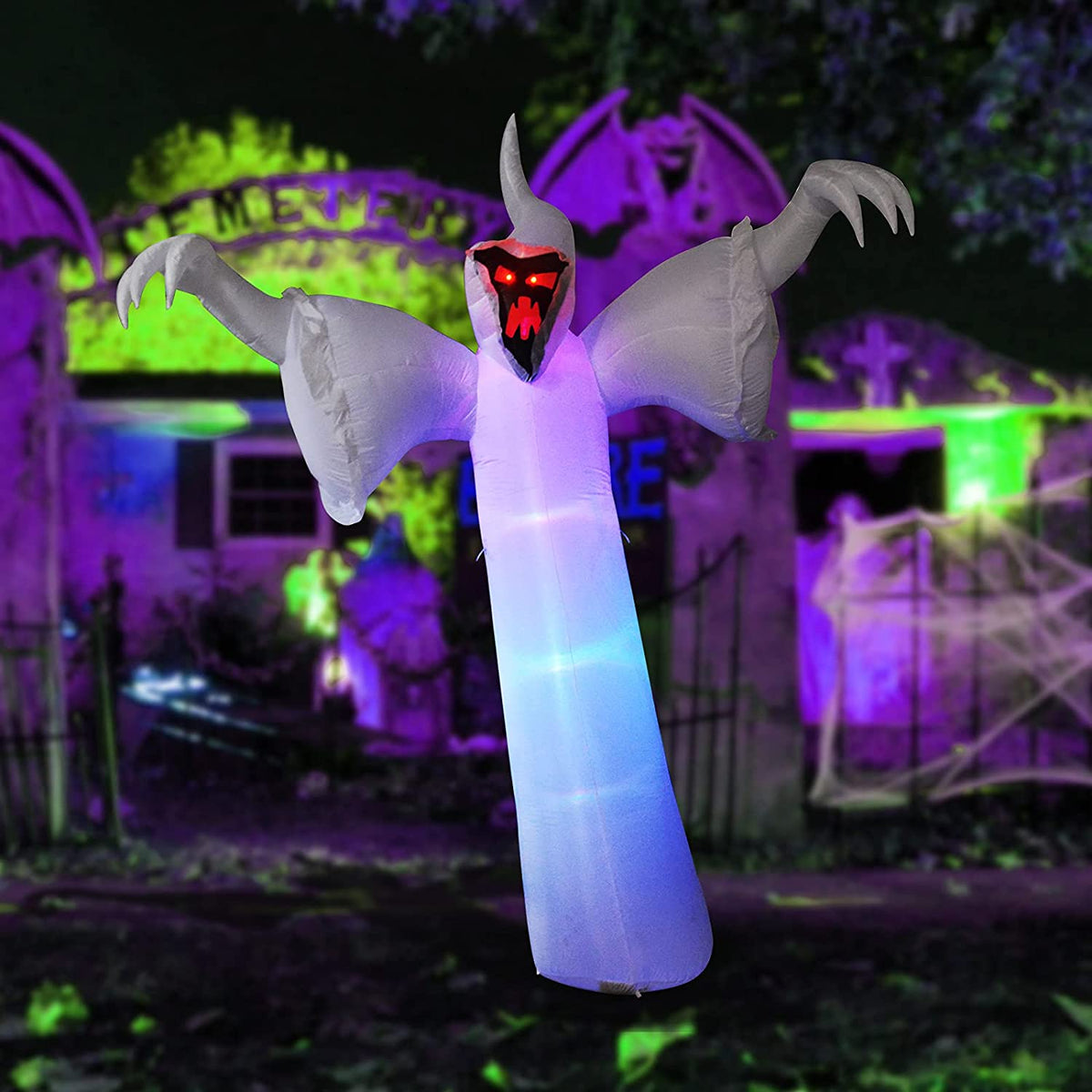 Fantasma inflable de Halloween de 3,65 m (12 pies) de altura y cara estrecha