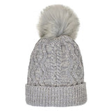 Satin Chenille Hat with Faux Fur Pom in 4 colors