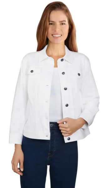 Chaqueta de sarga de punto con botones para mujer, color blanco