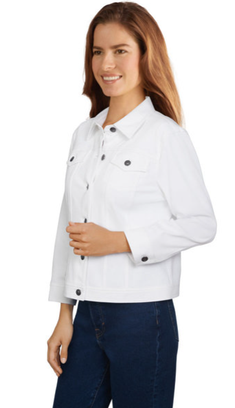 Chaqueta de sarga de punto con botones para mujer, color blanco