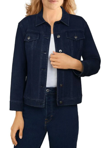 Chaqueta clásica de mezclilla con cuello en punta y manga larga índigo