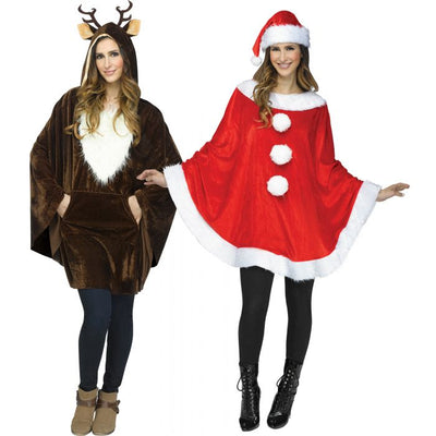 PONCHO DE PELUCHE NAVIDEÑO PAPÁ NOEL Y RENO