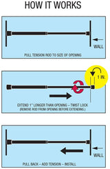 Barra de tensión para cortina Forma de acero inoxidable cepillado 52-90"
