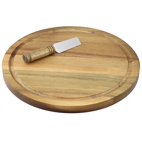 Tabla de quesos redonda y juego de cuchillos