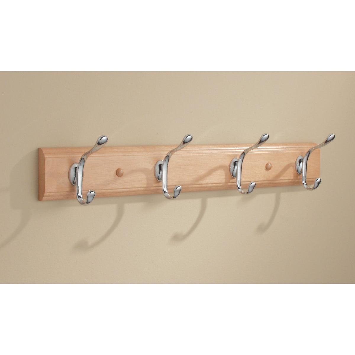 Estante de pared de madera de París con 4 ganchos Beige/Natural/Arena