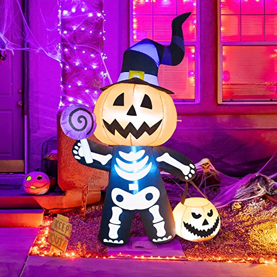 Calabaza Inflable de 6 FT de Alto con Cuerpo de Calavera