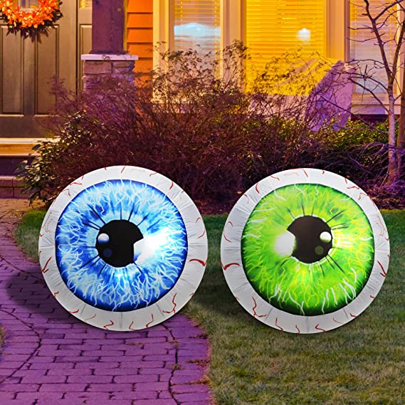Pack Halloween 3 FT Inflatable Outdoor Scary Huge Blue & Green Eyeballs