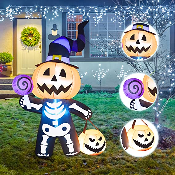 Calabaza Inflable de 6 FT de Alto con Cuerpo de Calavera
