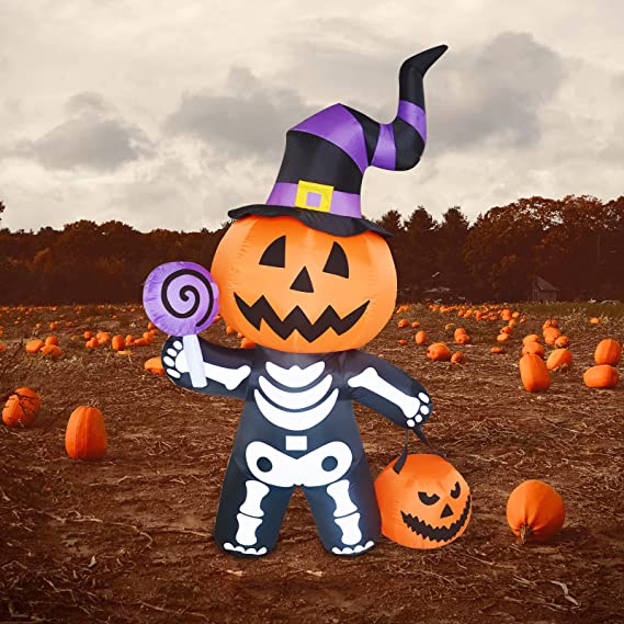 Calabaza Inflable de 6 FT de Alto con Cuerpo de Calavera