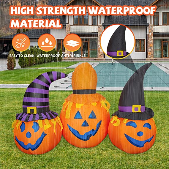 Hinchables de Halloween de 6 pies para exterior con combinación de calabaza y sombrero de mago