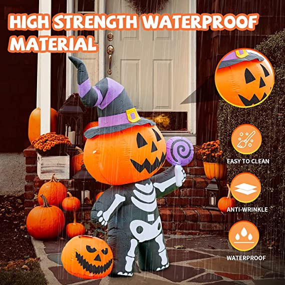 Calabaza Inflable de 6 FT de Alto con Cuerpo de Calavera