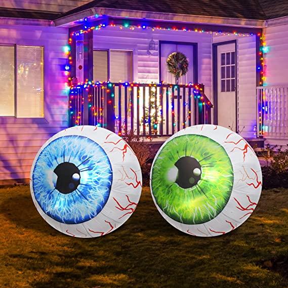 Pack Halloween 3 FT Inflatable Outdoor Scary Huge Blue & Green Eyeballs