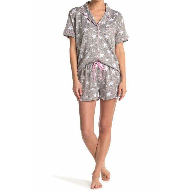 Conjunto de pijama de lujo con muesca Cozy Gris jaspeado