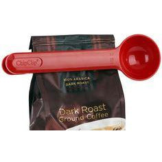 Cuchara medidora y clip para café (rojo)