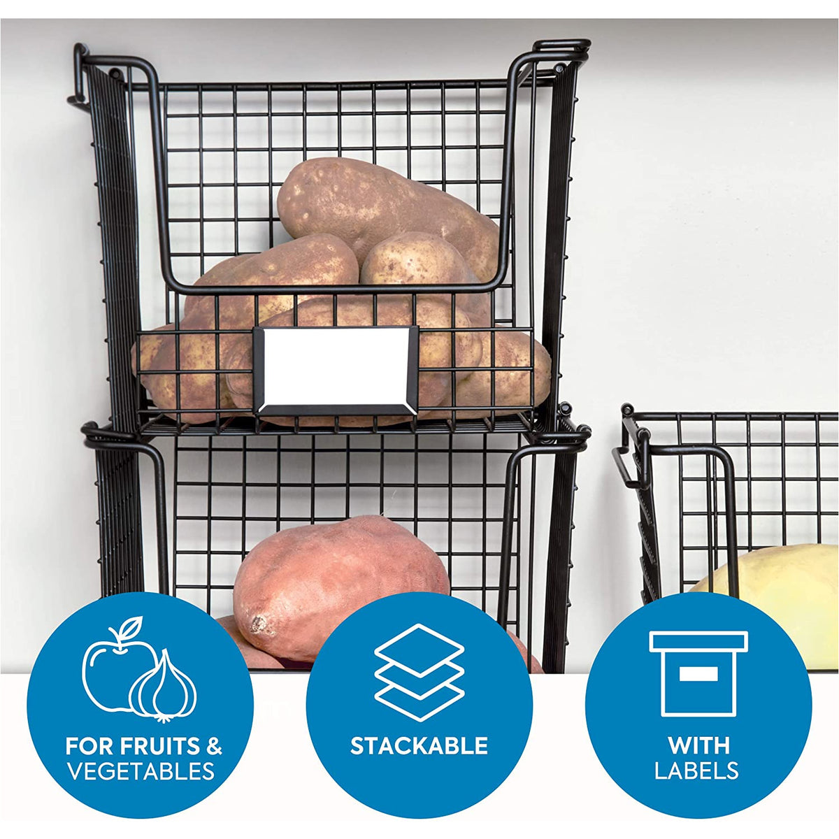 Cesta apilable 25.4 cm x 25.4 cm x 19.69 cm Negro mate