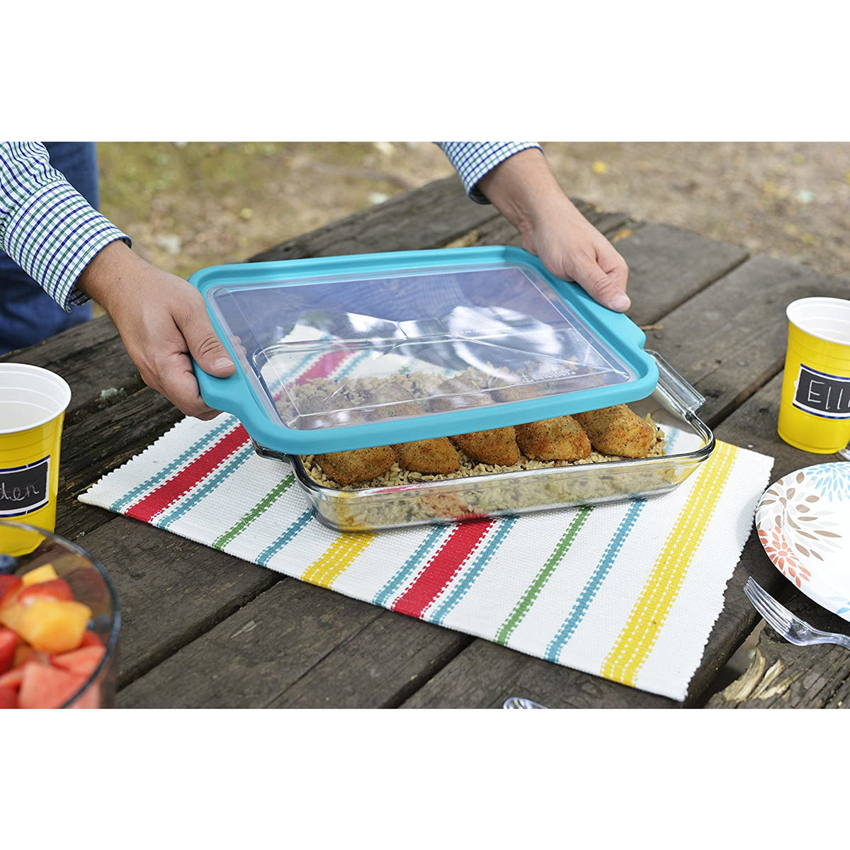RECIPIENTE PARA HORNEAR DE 3 CUARTOS CON TAPA AJUSTADA TEAL