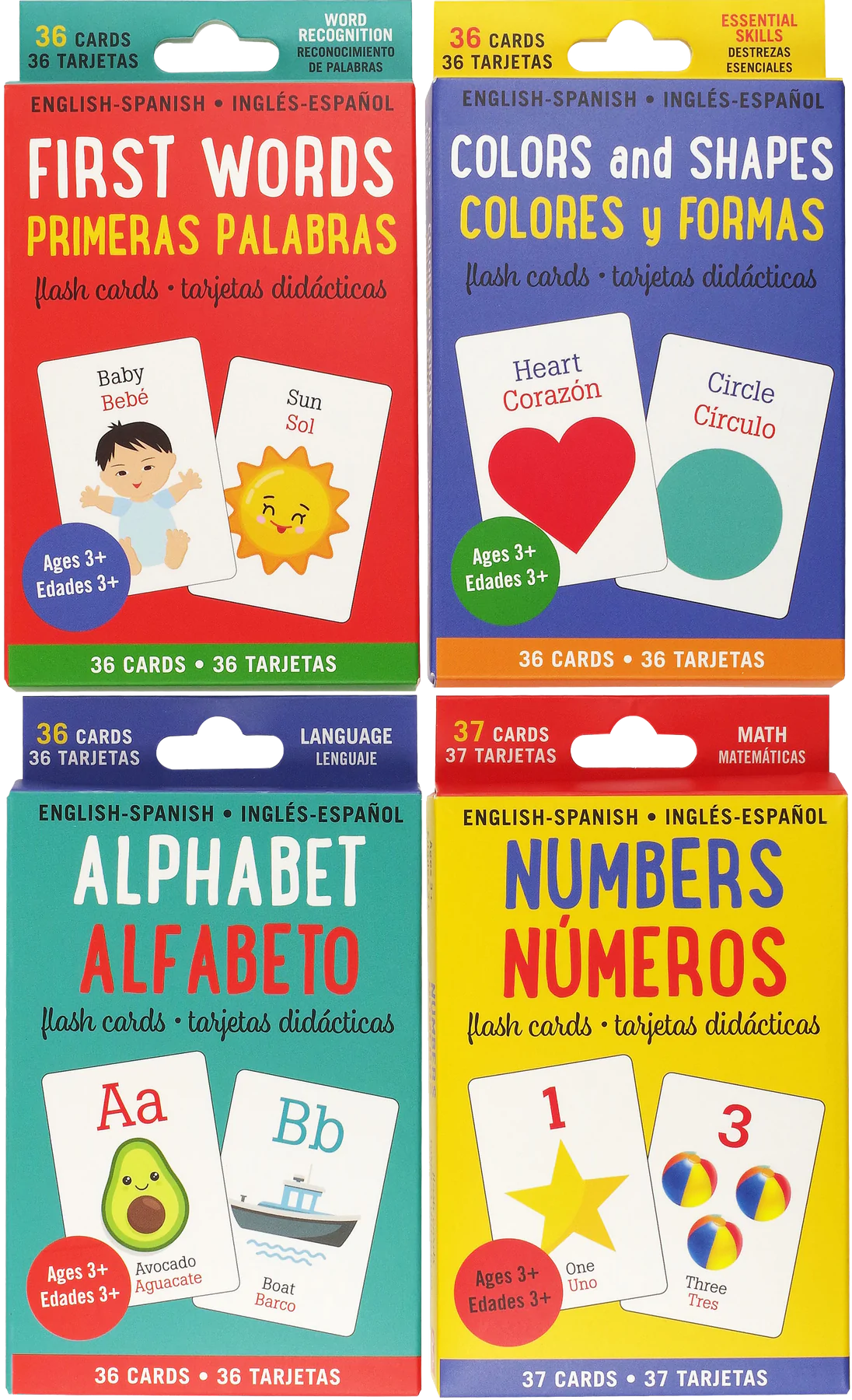 Paquete Económico de Tarjetas Didácticas Bilingües Inglés-Español (Juego de 4)
