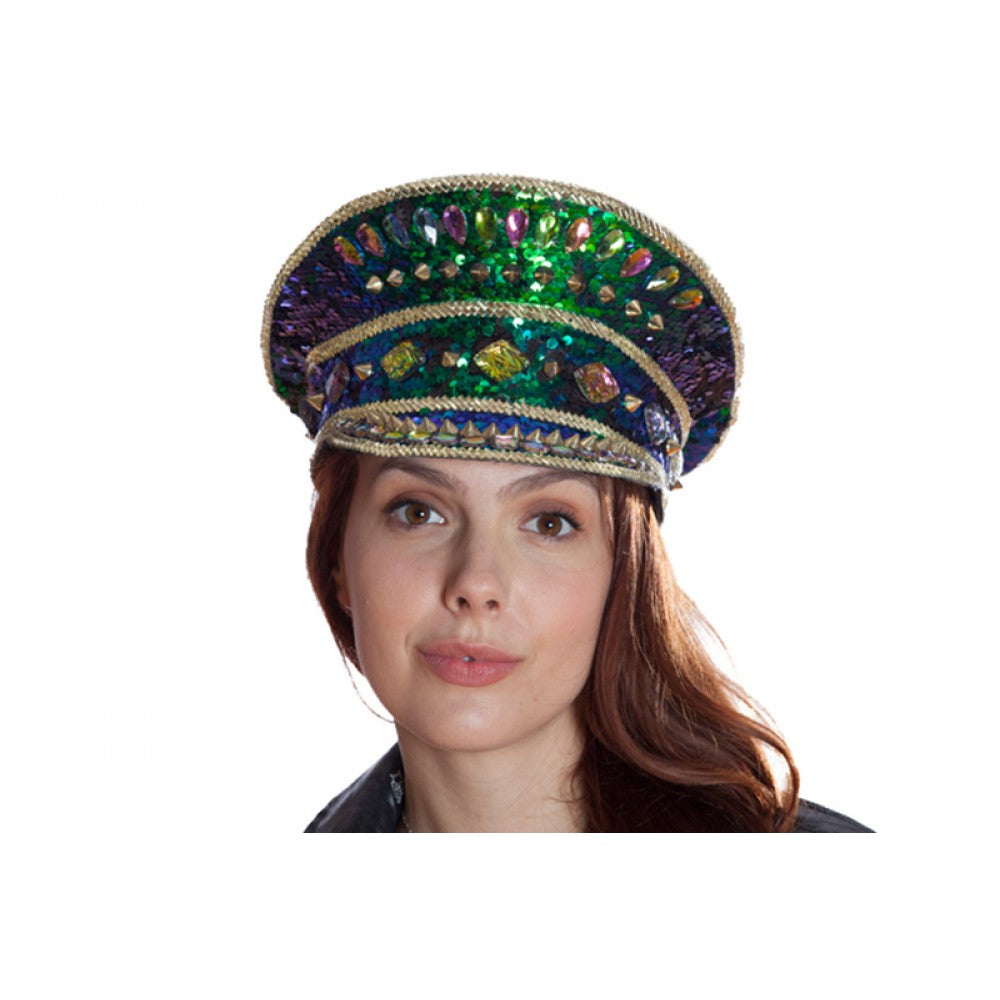 SOMBRERO IRIDISCENTE AZUL Y VERDE PARA FESTIVAL DE MÚSICA