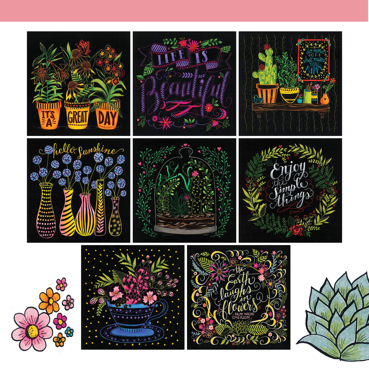 DELUXE COLORING BOOK CHALK STYLE BOTANICALS