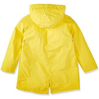 Chaqueta de lluvia amarilla con botones rosas